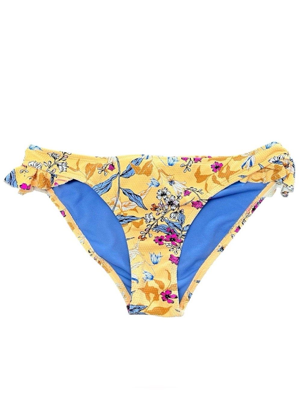California Sunshine Yellow Fuchsia Orchid Tropical Ruffle Cheeky Bikini Bottom M